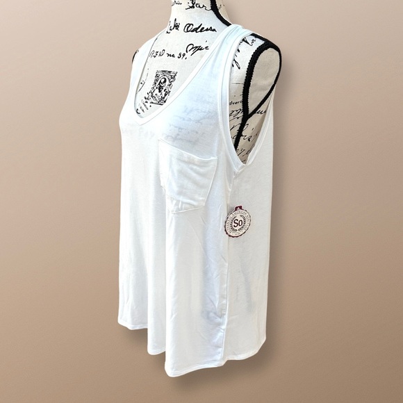 SO Tops - ⚡️2 for $15 SO White Oversized V-Neck Sheer Sleeveless Tank Top with Pocket L